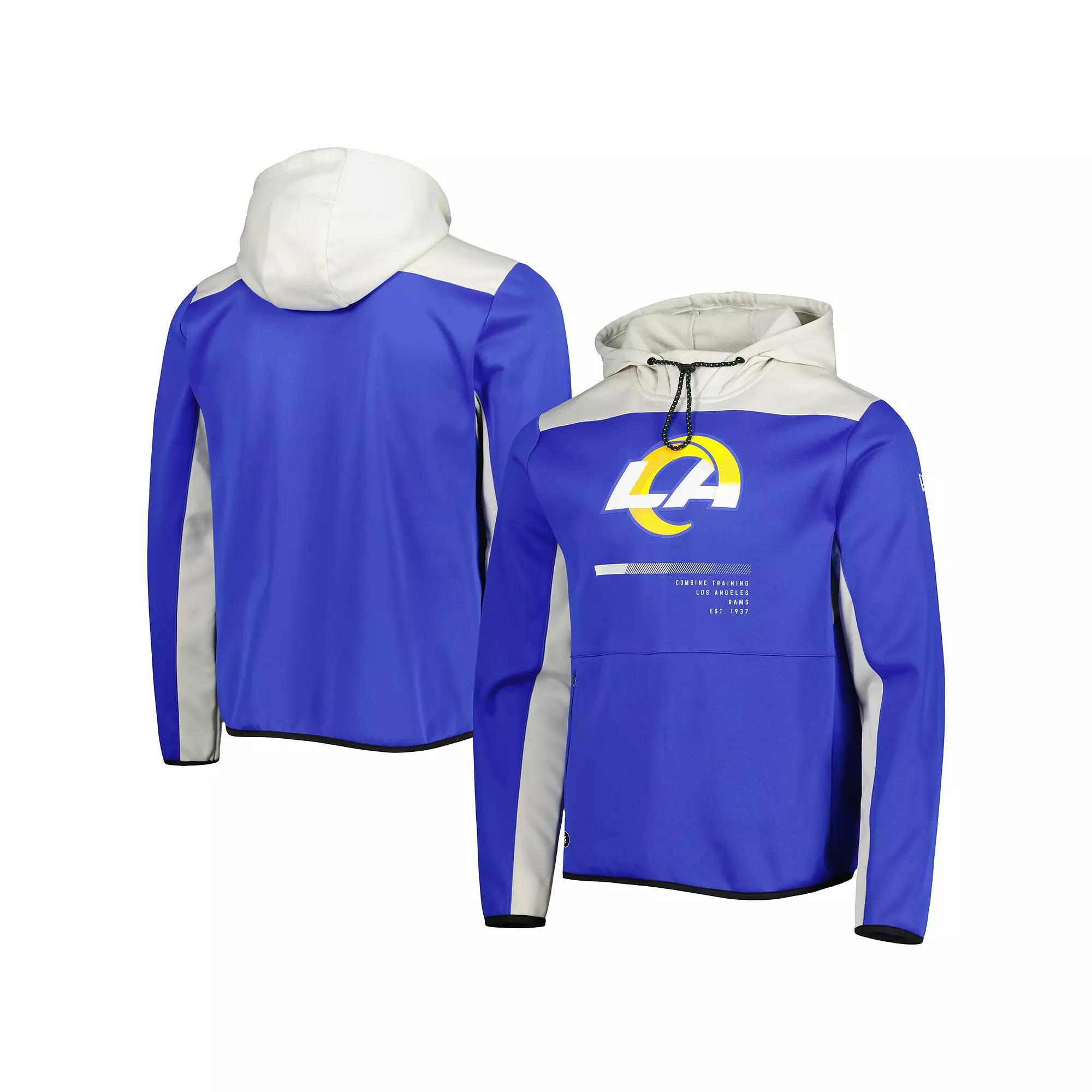 Men's New Era Royal Los Angeles Rams Combine Authentic Hard Hitter Pullover Hoodie, Size: 2XL, Blue Product Image