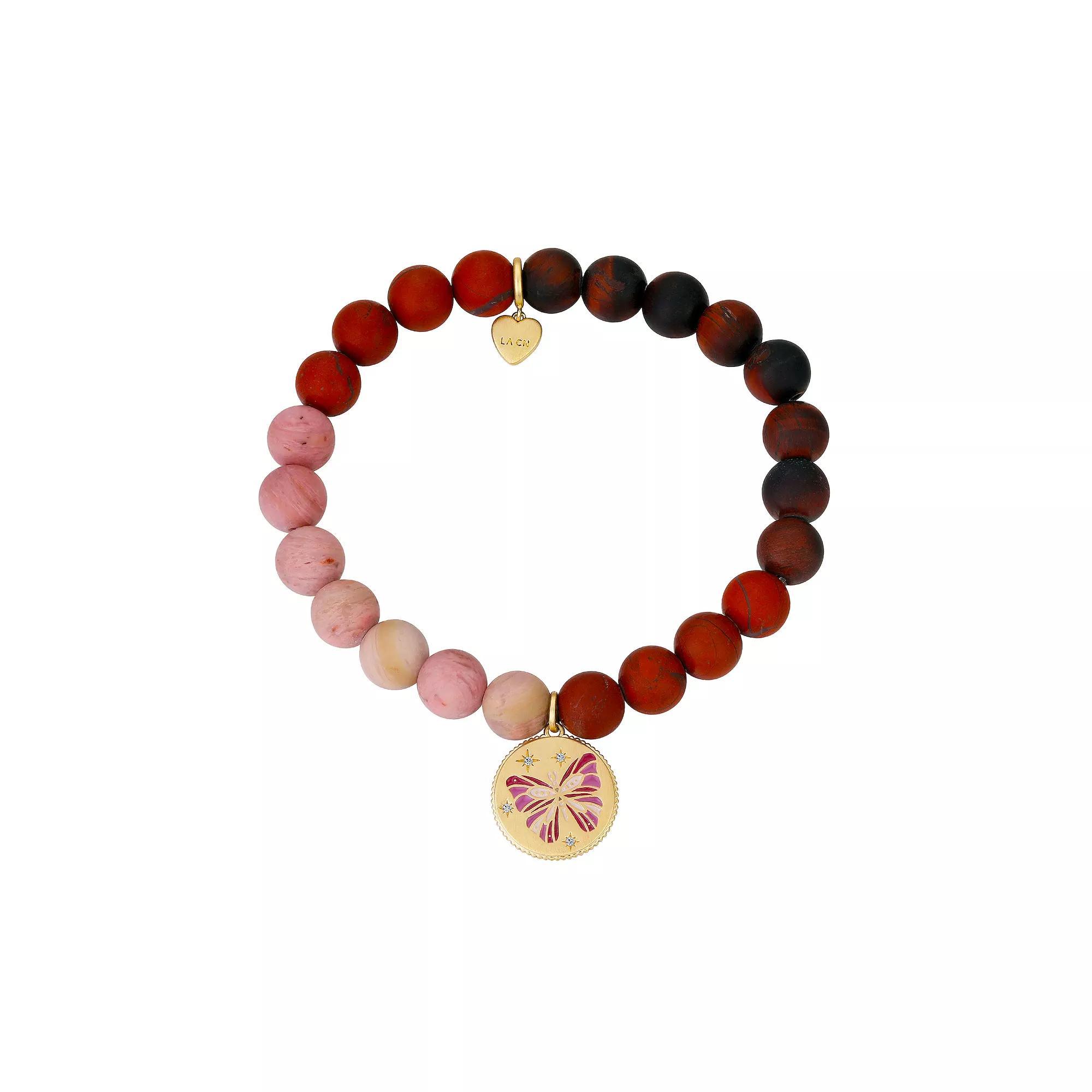 Love This Life® 14k Gold Plated Gemstone Bead & Butterfly Charm Stretch Bracelet, Women's, Size: Small,Medium,Large Product Image