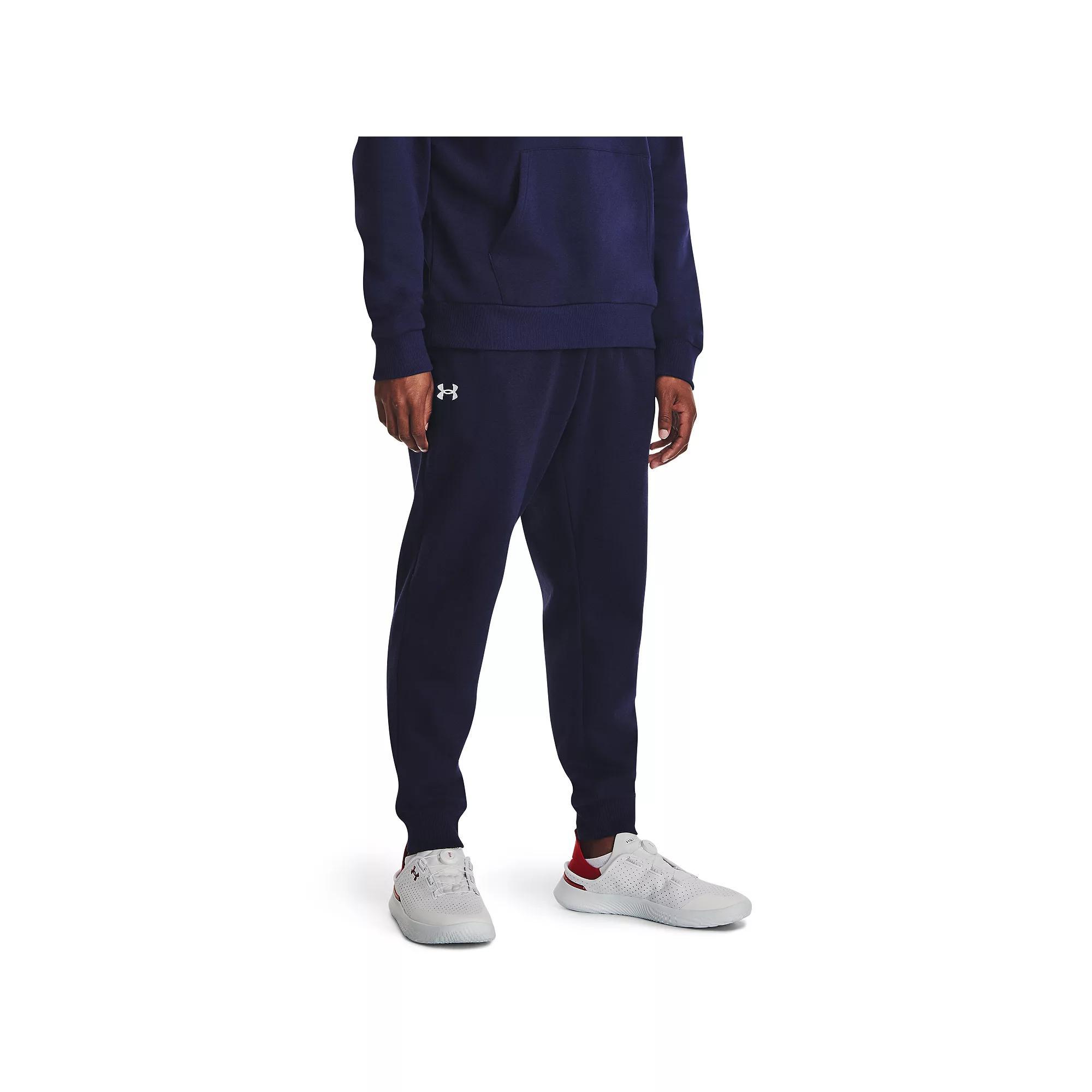 Big & Tall Under Armour Rival Fleece Joggers, Men's, Size: XXL Tall, Black Navy White Product Image
