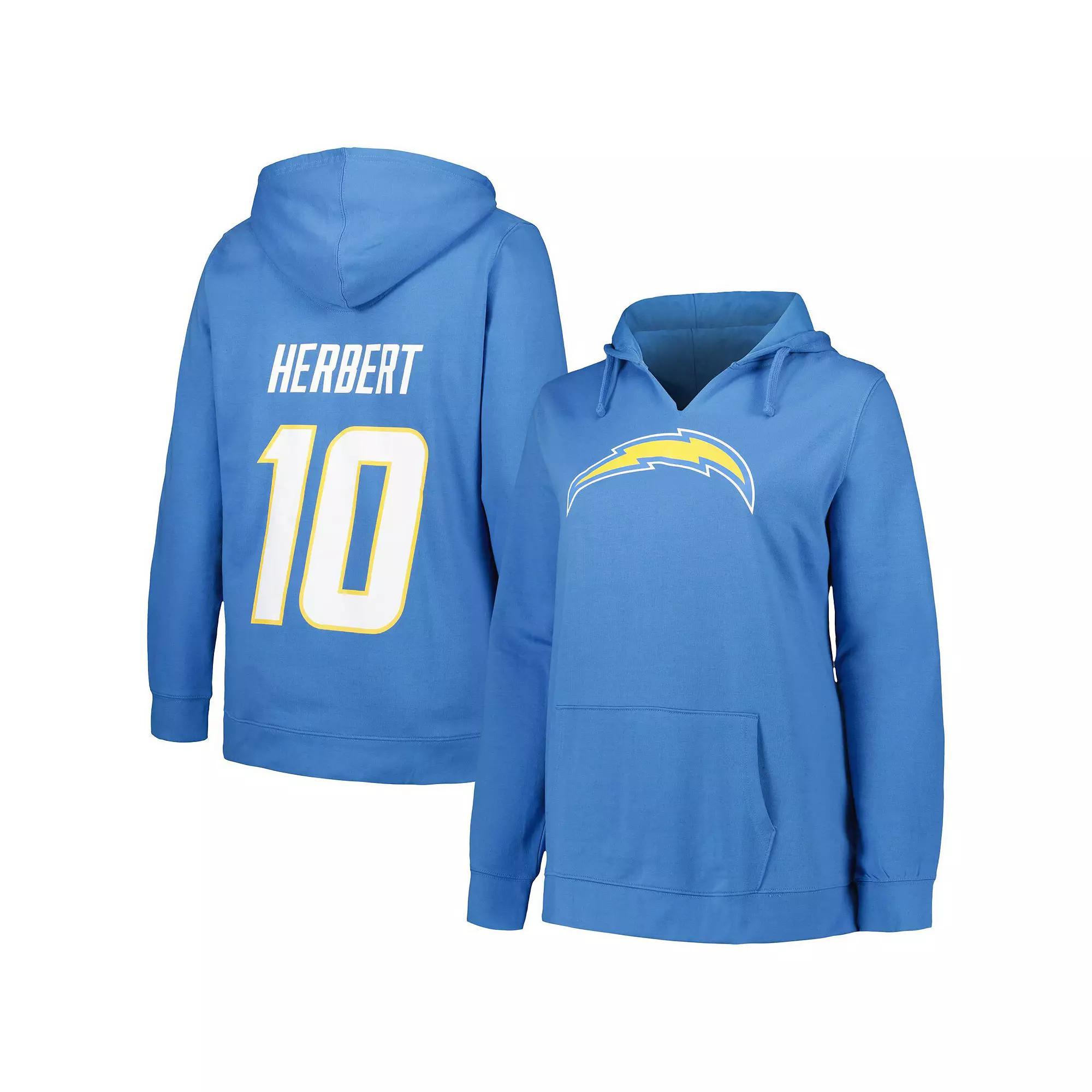 Women's Profile Justin Herbert Powder Blue Los Angeles Chargers Plus Size Player Name & Number Pullover Hoodie, Size: 1XL, Light Product Image