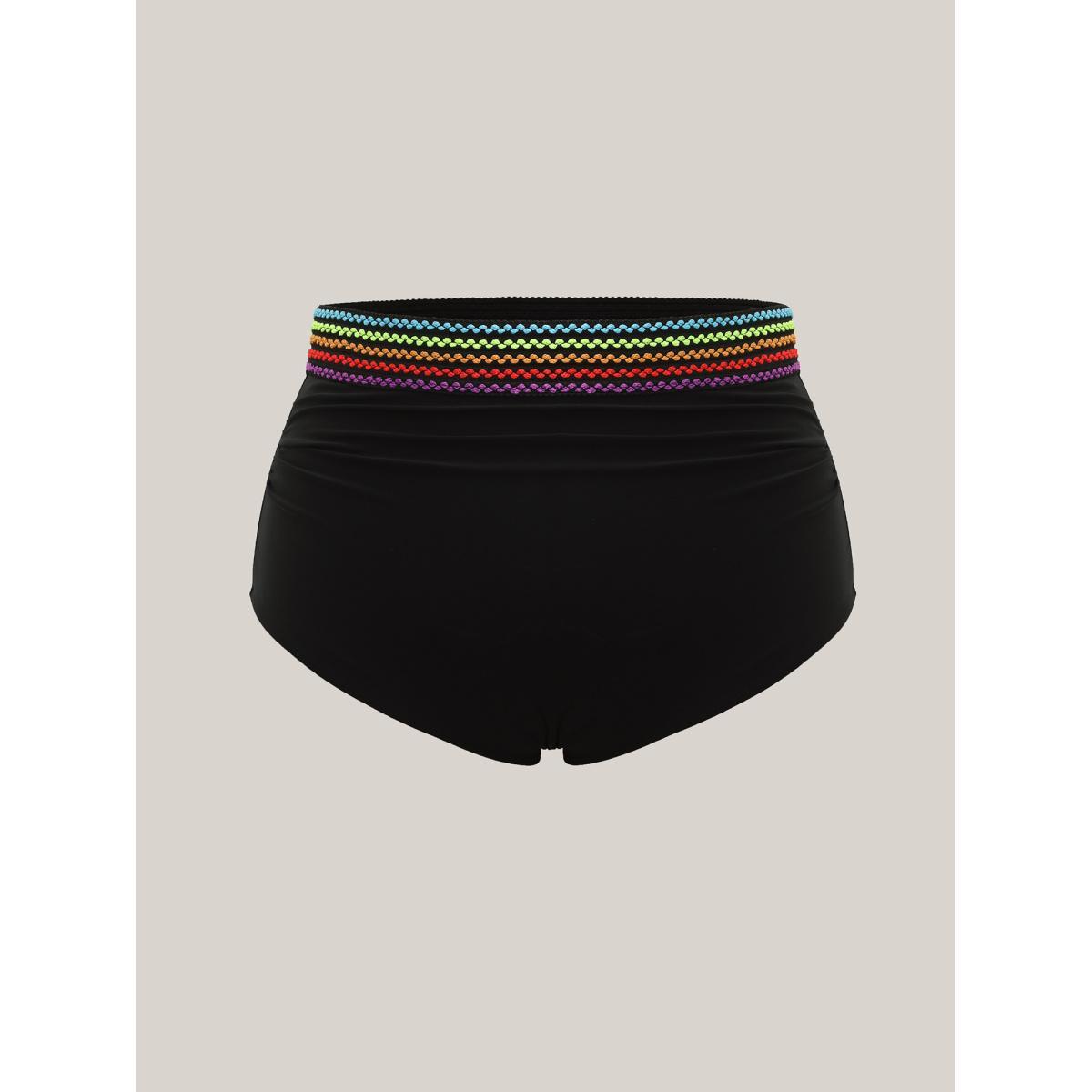 Plus Size Colorful Webbed Tight-Fit Swim Bottoms Women's Swimwear Black Beach Woven ribbon&lace trim High stretch Skinny High Rise Curve Swim Bottoms BloomChic 12/L Product Image