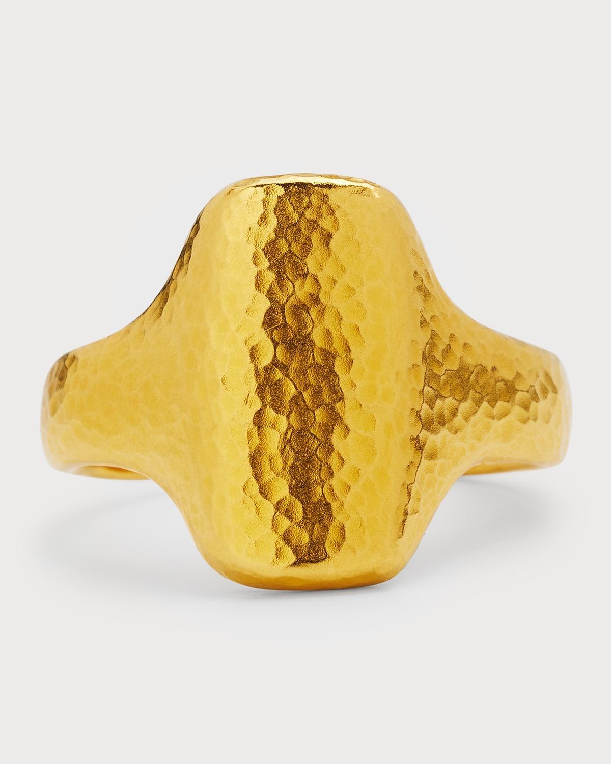 Mens Hammered 22K Yellow Gold Signet Ring Product Image