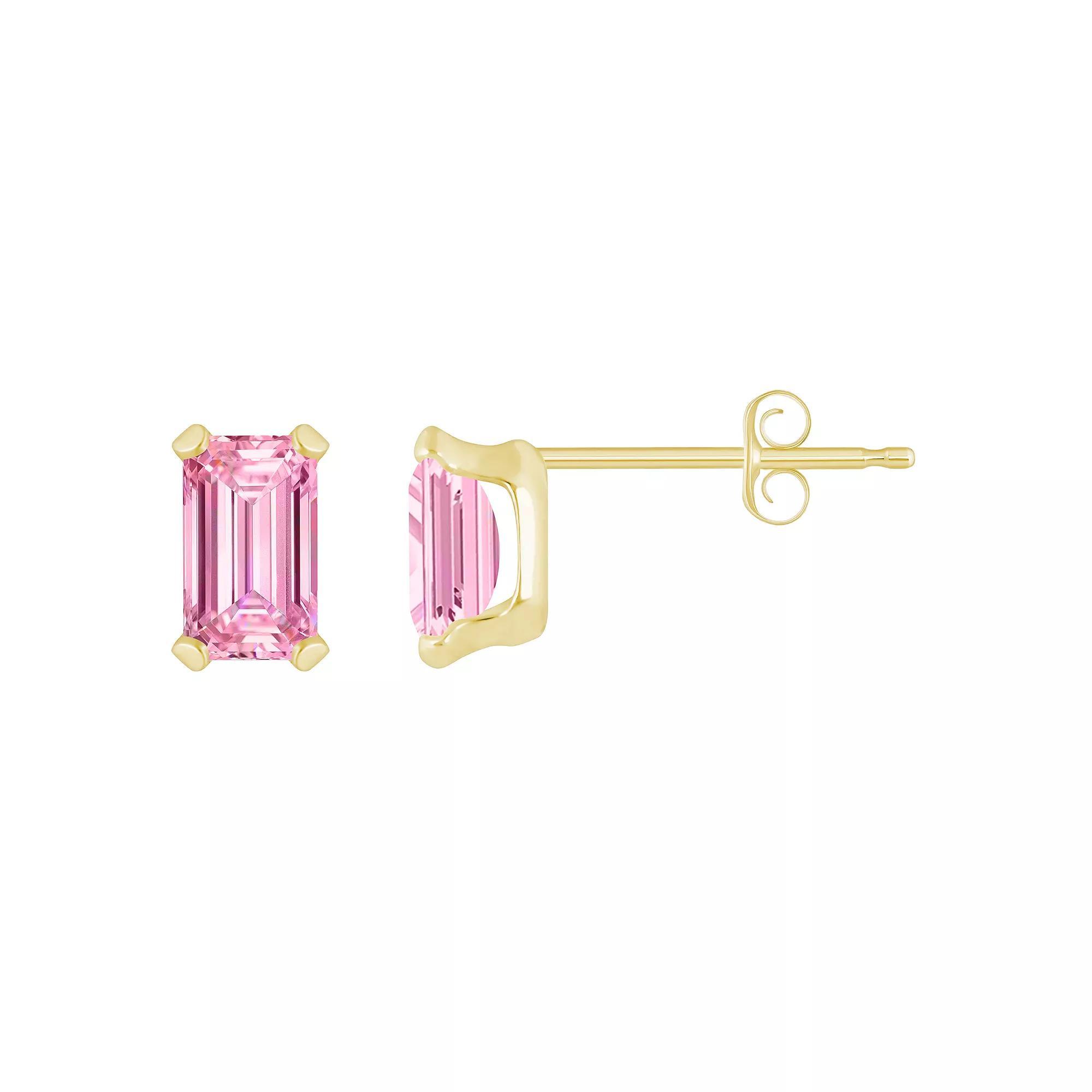 Celebration Gems 10k Gold Emerald-Cut Cubic Zirconia Stud Earrings, Women's, Pink Product Image