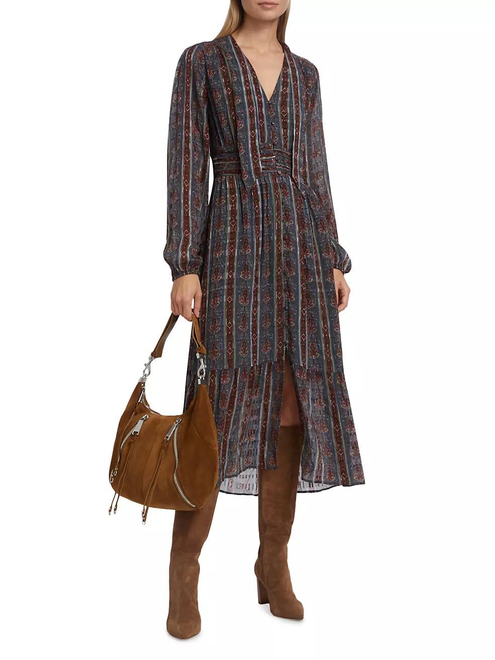 Gallery Striped Silk-Blend Midi-Dress Product Image