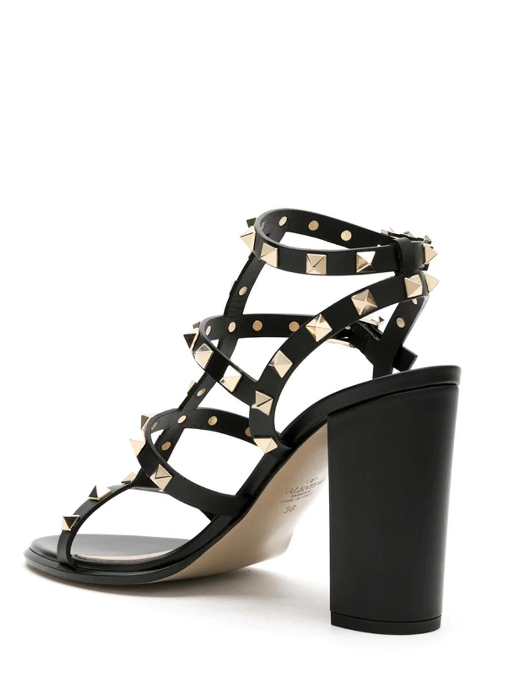 VALENTINO GARAVANI Valentino Rockstud Caged 90 Leather Ankle Strap Sandal In Black Product Image