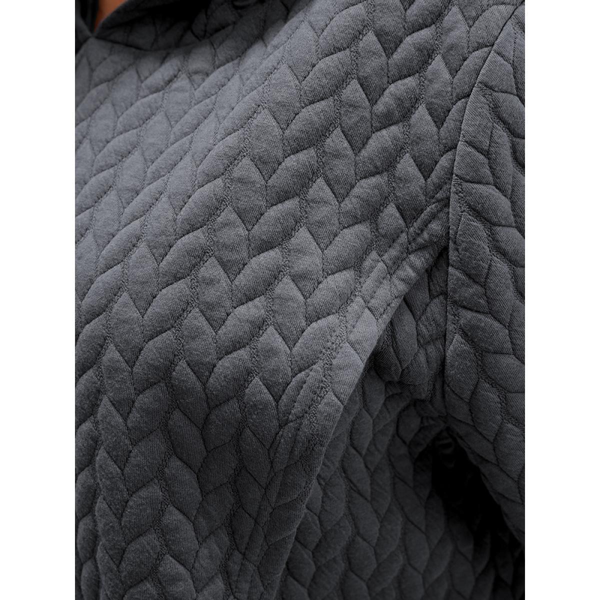 Plus Size Solid Asymmetrical Hem Cable Knit Hooded Sweatshirt Women DimGray Lounge Asymmetrical Hooded Everyday Sweatshirts BloomChic 14-16/1X Product Image