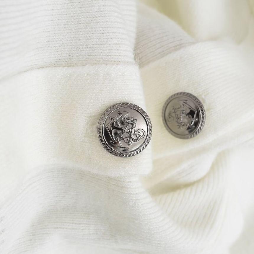 Sailor Collar V-Neck Striped Trim Crop Cardigan Product Image