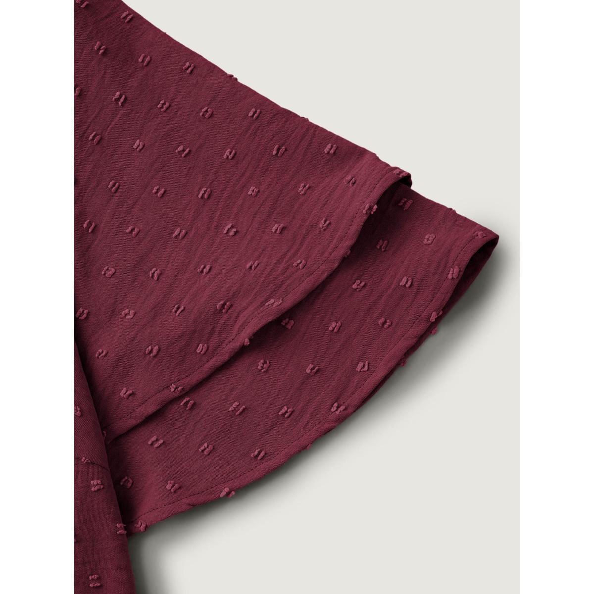 Plus Size Burgundy Plain Ruffle Tiered Sleeve V Neck Polka Dot Blouse Women Elegant Short sleeve V-neck Everyday Blouses BloomChic 10/M Product Image