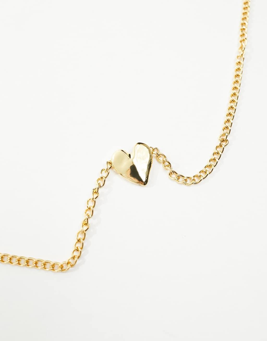 ASOS DESIGN 14k gold plated necklace with curb chain and hammered heart design Product Image