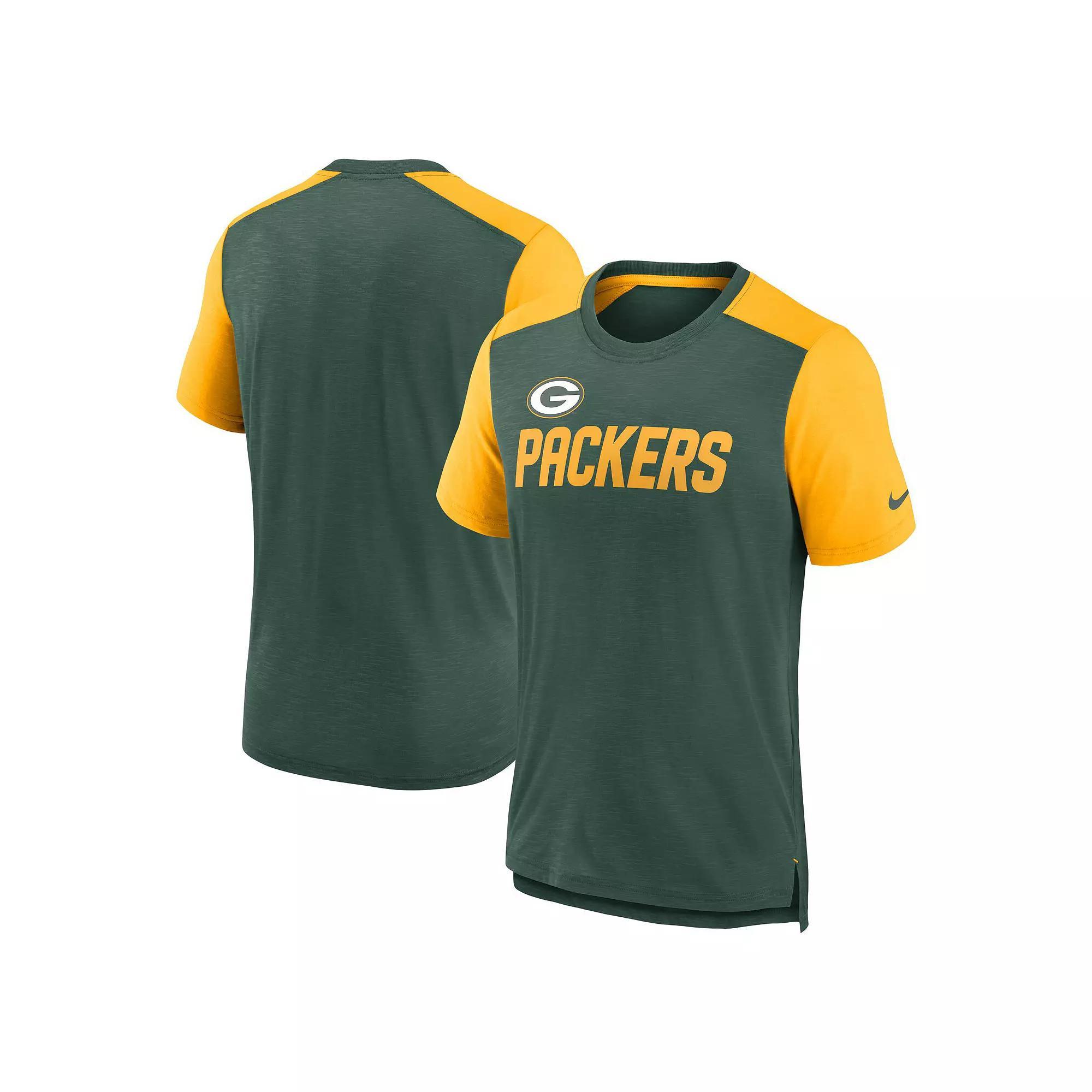 Mens Nike Heathered /Heathered Gold Bay Packers Color Block Team Name T-Shirt Product Image