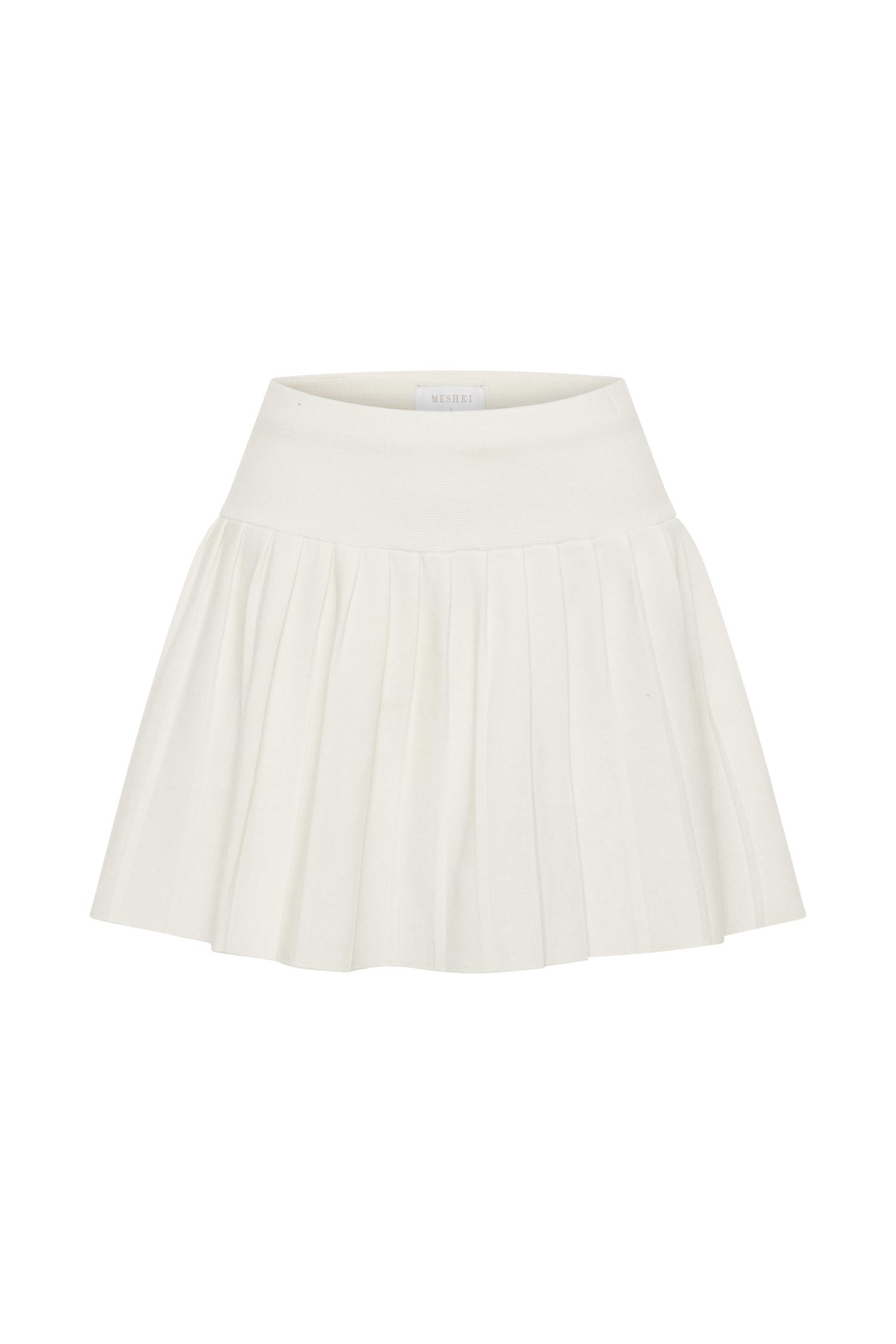 Beverly Knit Pleated Mini Skirt - Ivory Product Image