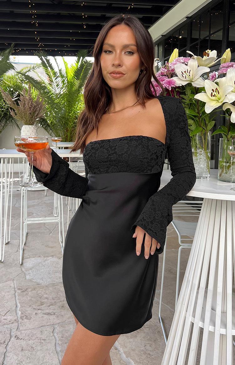 Vanette Black Long Sleeve Mini Dress Product Image