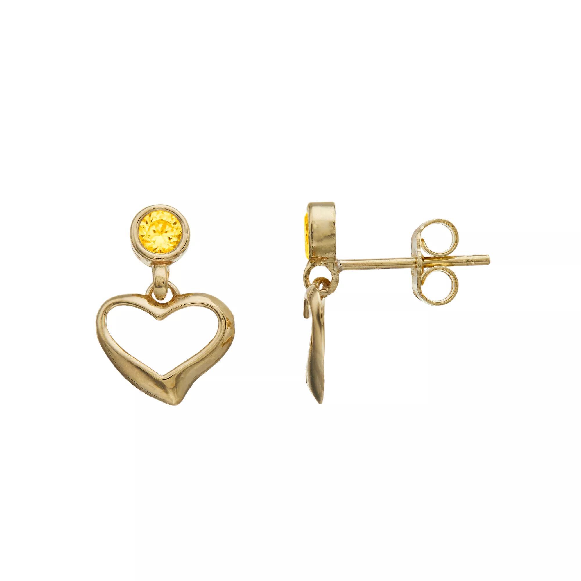 Kristen Kesho 10k Gold Round Lab-Created Gemstone Birthstone Heart Dangle Earrings, Women's, Sep Product Image