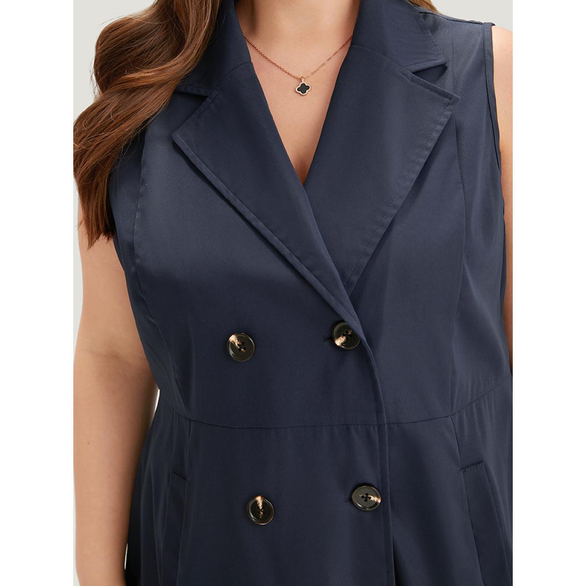 Plus Size Plain Pocket Button Through Suit Collar Coat Women DarkBlue Casual Plain Ladies Dailywear Winter Coats BloomChic 12/L Product Image