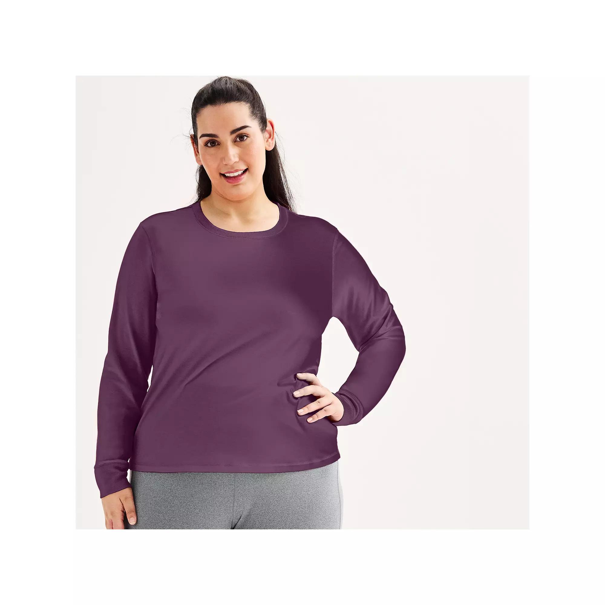 Plus Size Tek Gear® Long Sleeve Crewneck T-Shirt, Women's, Size: 4XL, Mineral Black Product Image