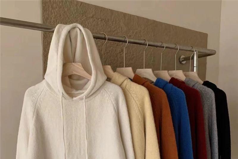 Drawstring Hooded Plain Oversized Sweater Product Image