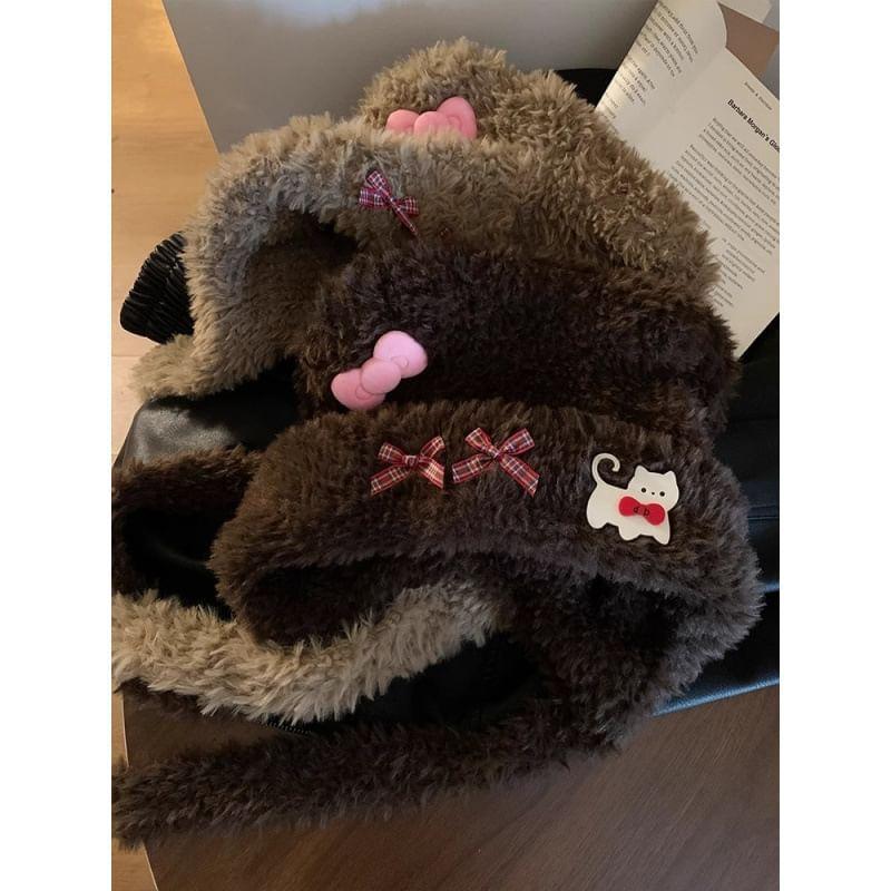 Bow Accent Bear Ear Furry Beanie Product Image