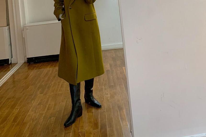 Peak Lapel Plain Midi Button Wrap Coat Product Image