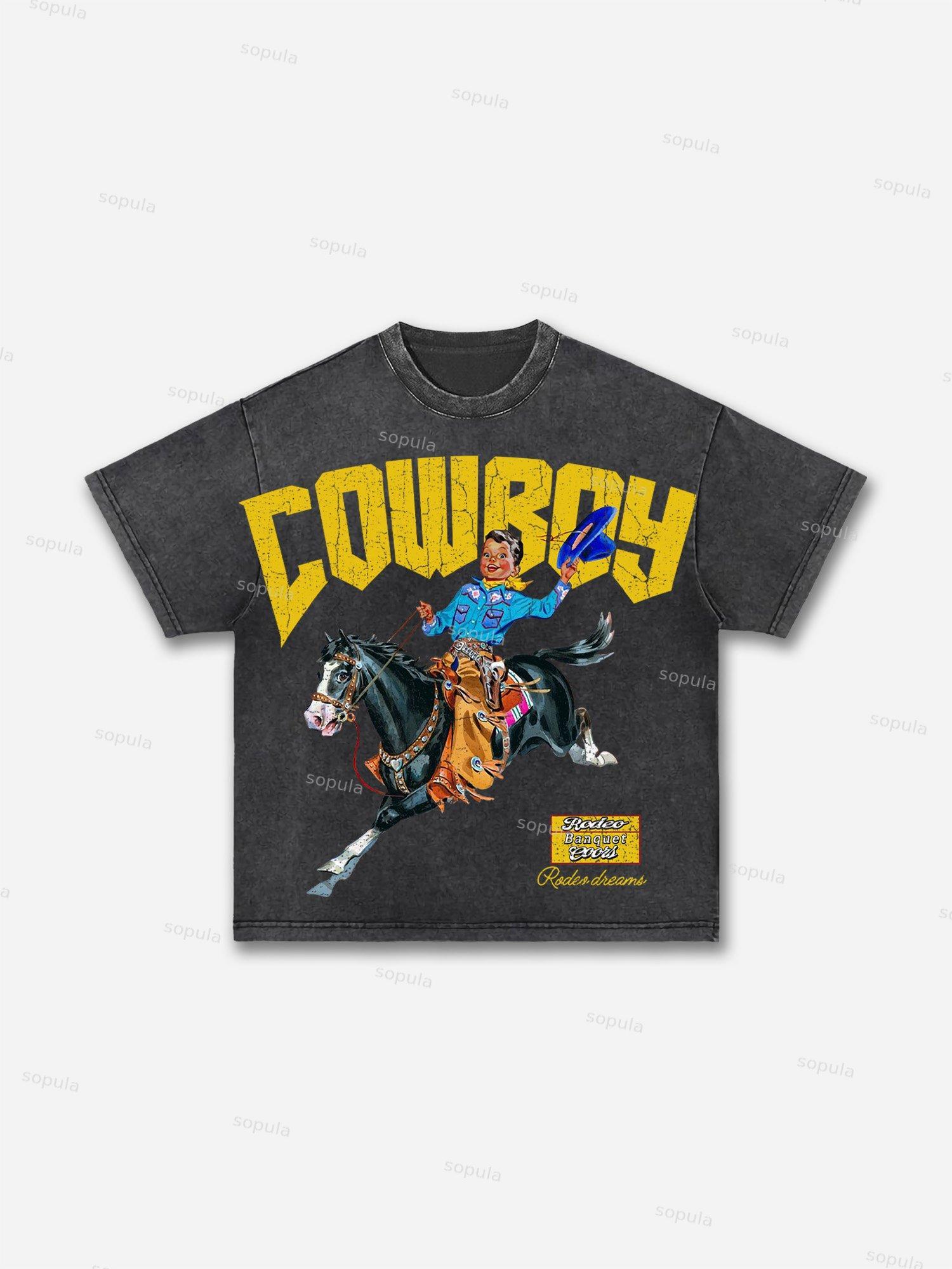 Cowboy Rodeo Dreams Print Acid Wash T-shirt Product Image