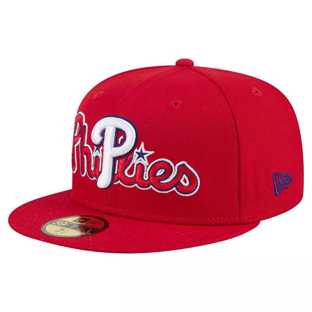 Men's New Era Red Philadelphia Phillies Overlap 59FIFTY Fitted Hat, Size: 7 1/2 Product Image