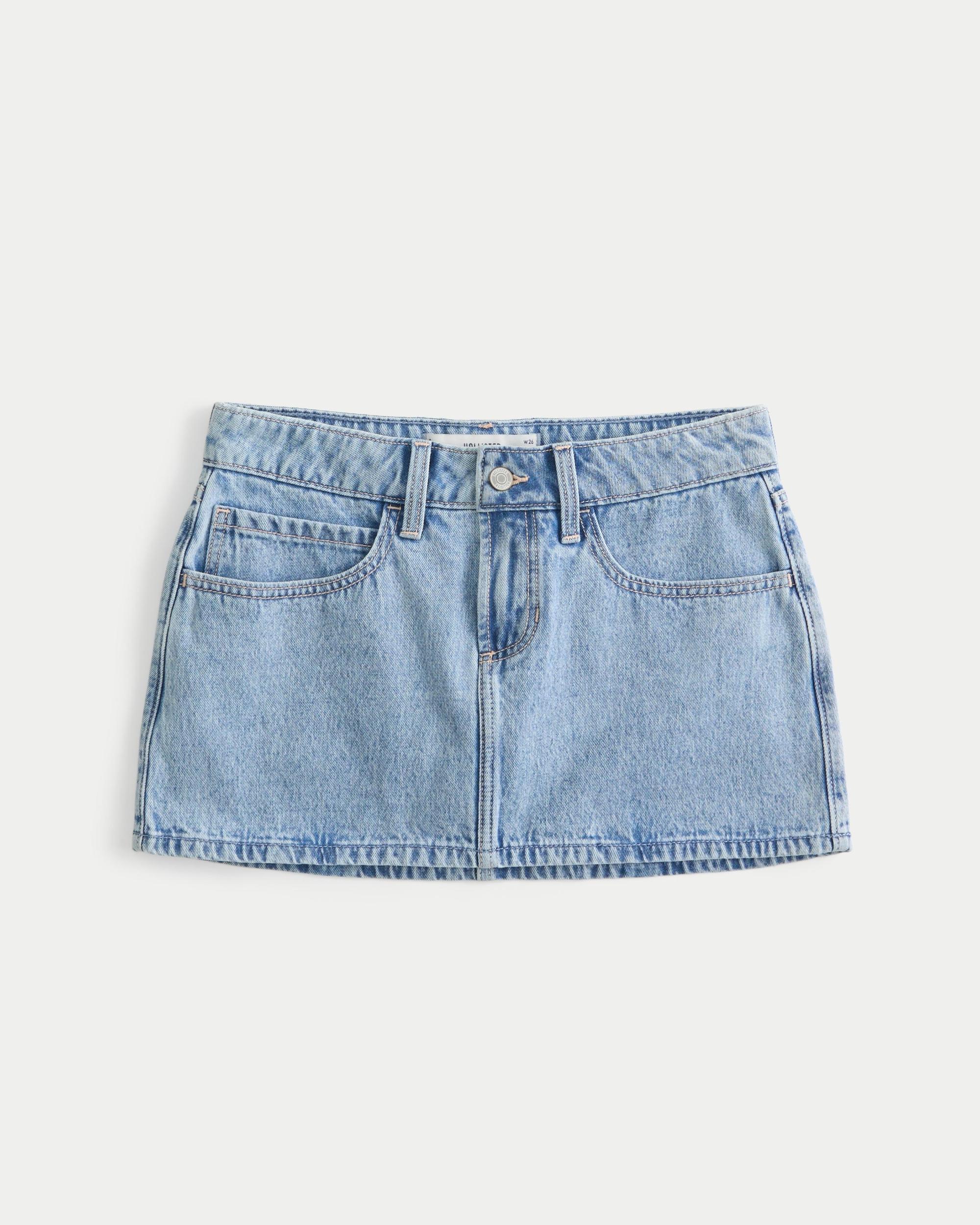 Low-Rise Light Wash Denim Mini Skort Product Image