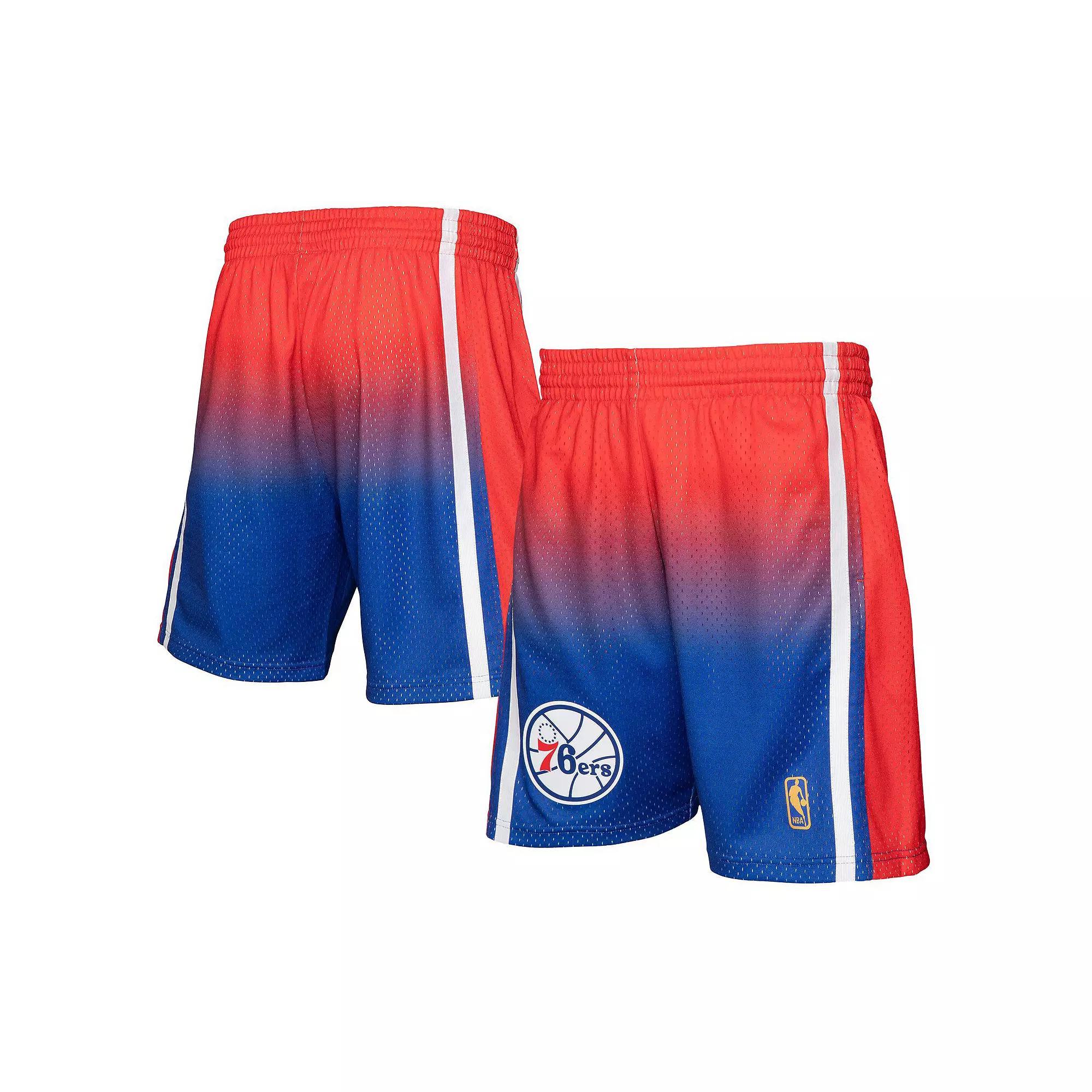 Men's Mitchell & Ness Red/Royal Philadelphia 76ers 1996/97 Hardwood Classics Fadeaway Reload 3.0 Swingman Shorts, Size: 2XL, 76r Red Product Image