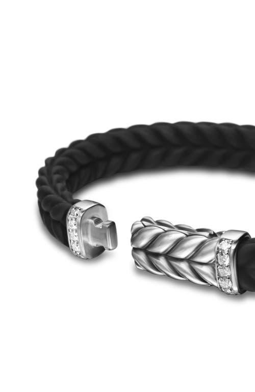 David Yurman Mens Sterling Silver Chevron Woven Green Rubber Bracelet Product Image