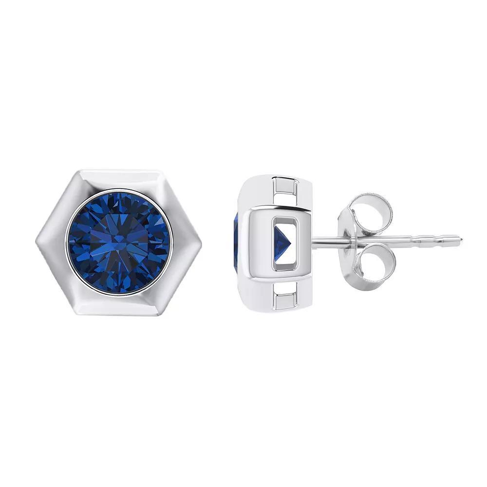 14k White Gold 1 Carat T.W. Blue Diamond Hexagon Stud Earrings, Women's Product Image