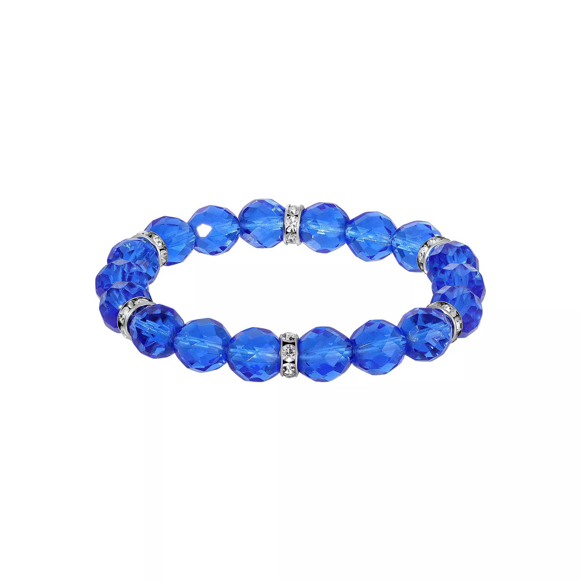 1928 Silver Tone Crystal Bead Stretch Bracelet, Womens, Blue Product Image