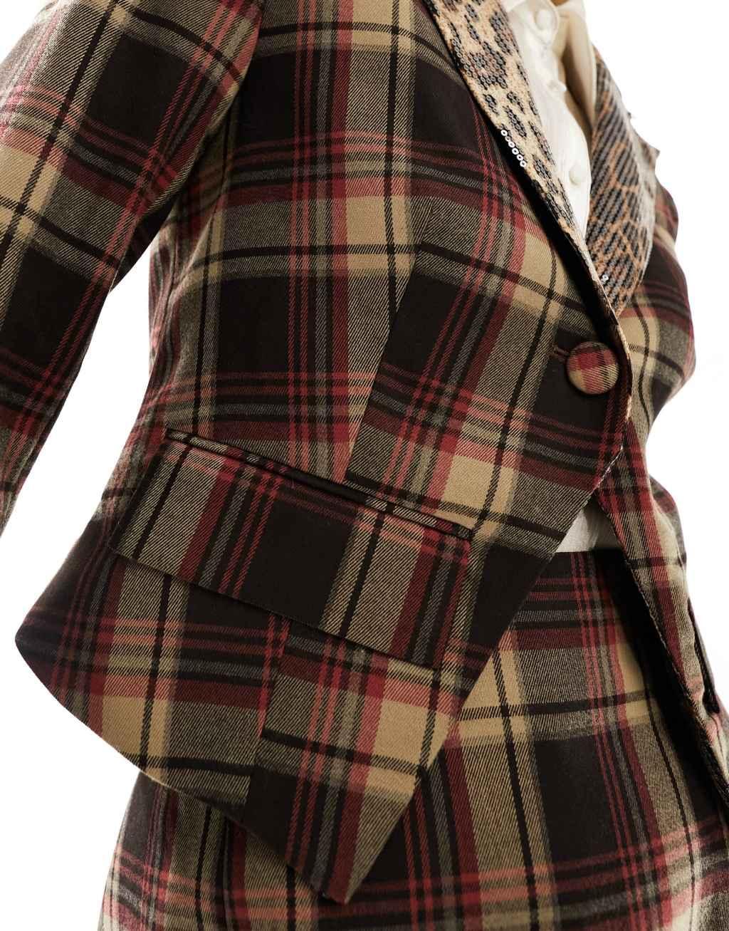 Labelrail x Dyspnea checked leopard trim fitted jacket Product Image