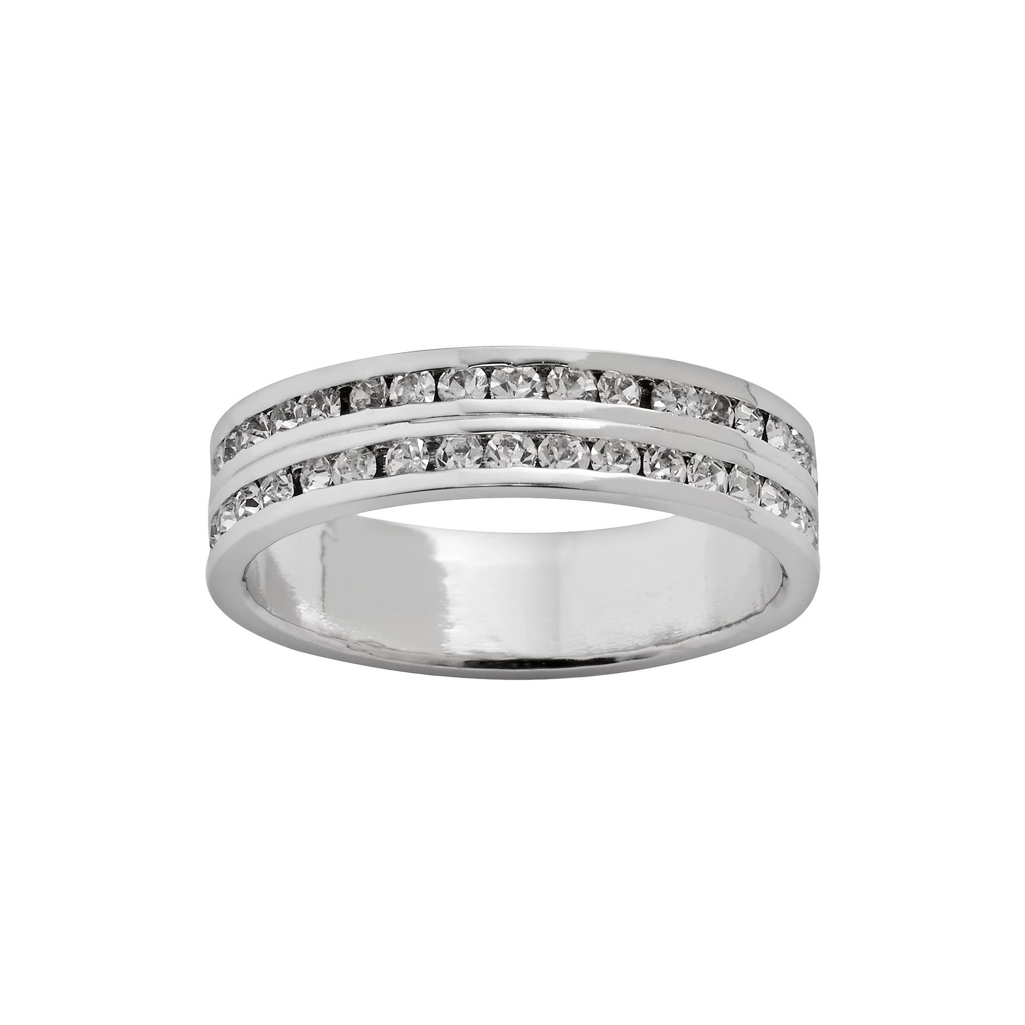 Traditions Jewelry Company Silver-Plated Crystal Eternity Ring Set, Womens Black Product Image