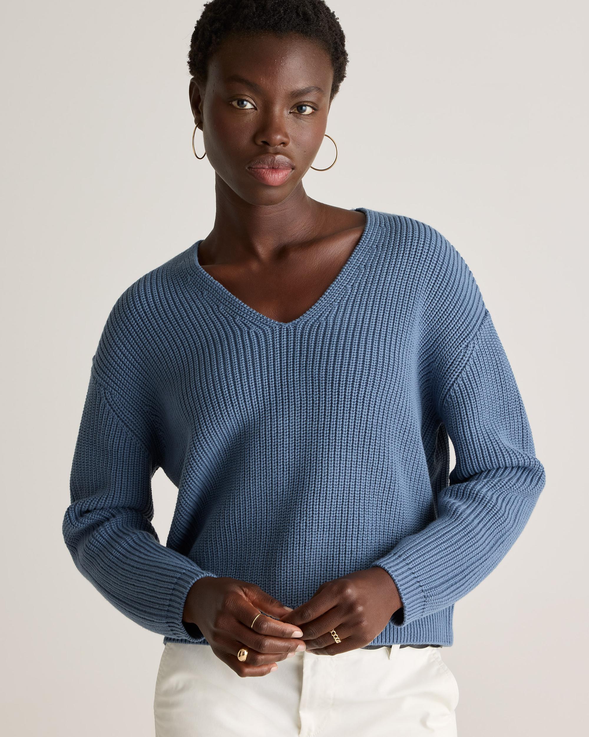 Quince | Women's Fisherman V-Neck Sweater Size XL, Organic Cotton Product Image
