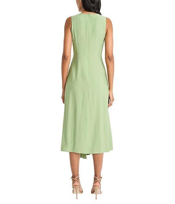 Maggy London Crew Neck Sleeveless Twist Front Textured Draped Midi Dress Product Image