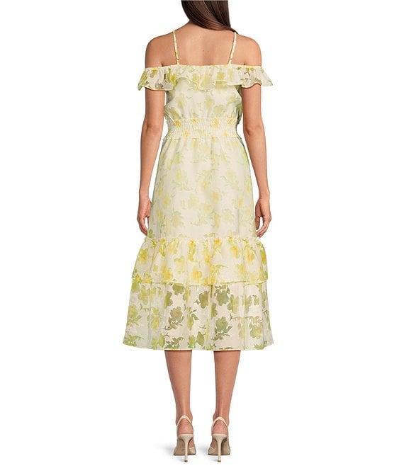 Layered With Love Edie Floral Burnout Jacquard Off-The-Shoulder Neck Sleeveless A-Line Midi Dress Product Image
