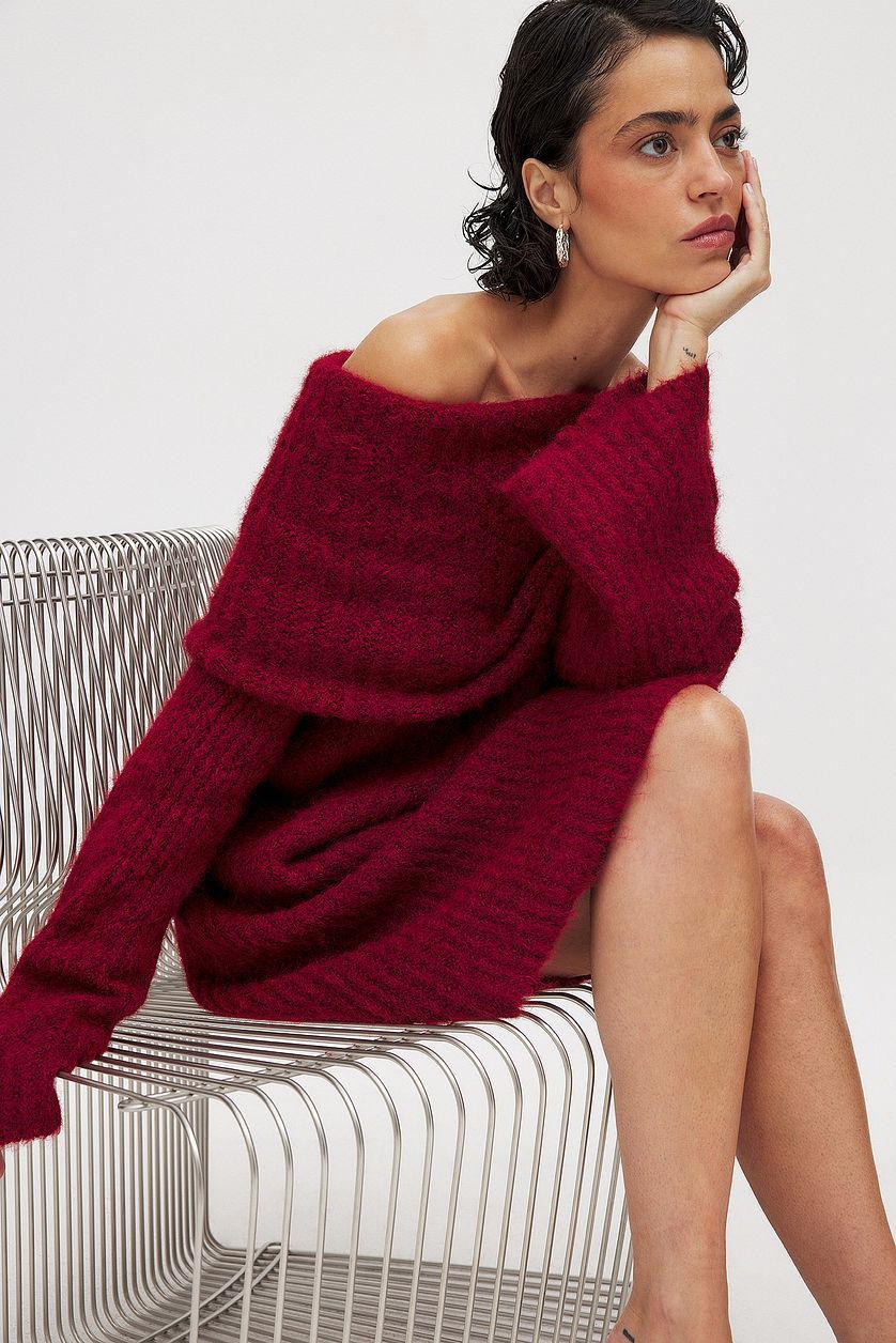 Knitted Off Shoulder Mini Dress Product Image