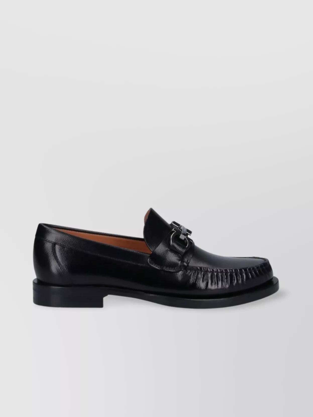 FERRAGAMO Loafers With Round Toe And Buckle Detail In Black Product Image