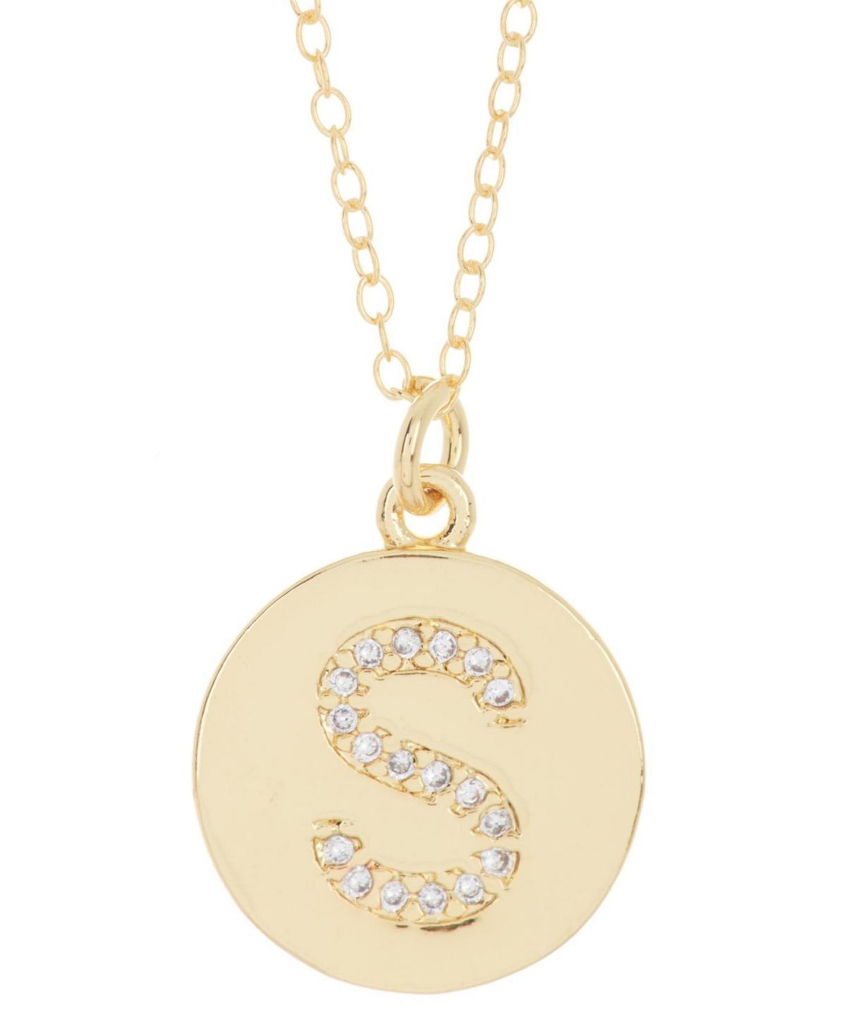 Adornia 14k Gold Plated Cubic Zirconia Engraved Letter Disc Pendant Necklace, Women's, Size: 18", Gold Tone T Product Image
