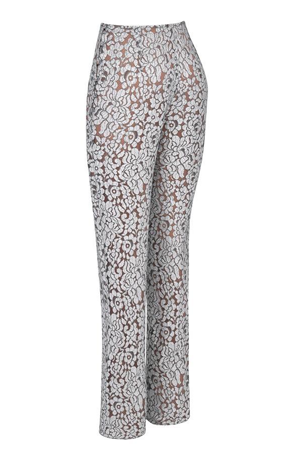 Mara Silver Metallic Lace Trousers Product Image