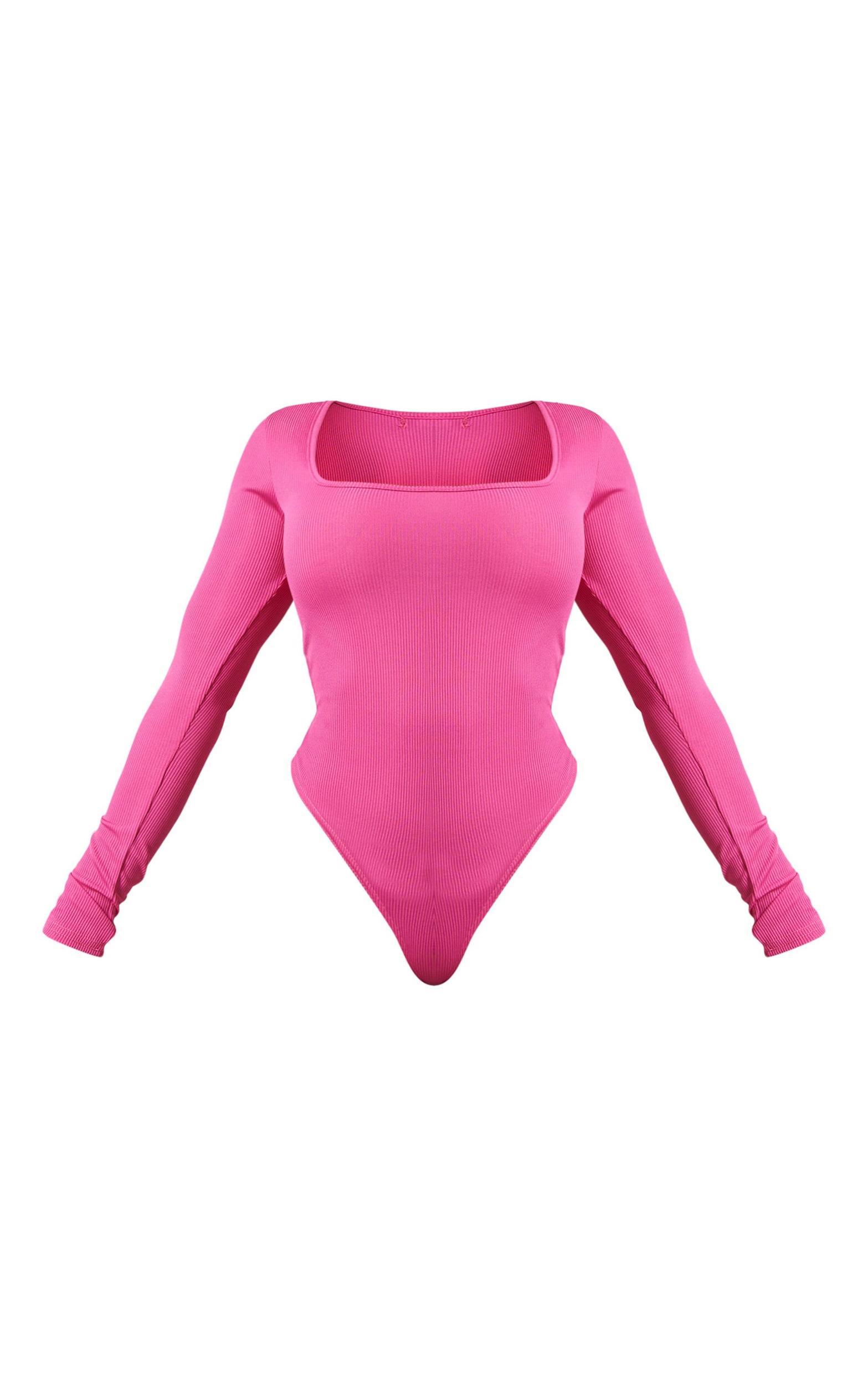 Shape Hot Pink Rib Long Sleeve Square Neck Bodysuit Product Image