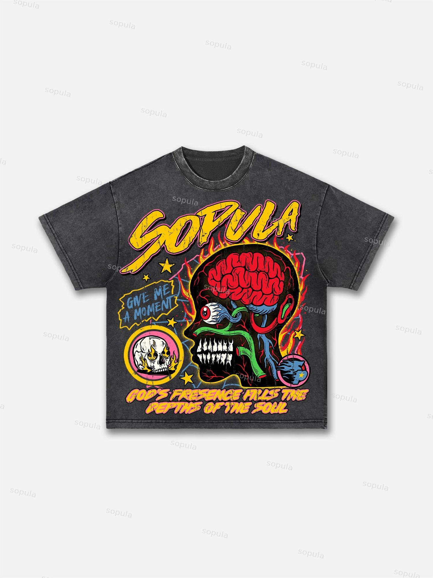 Vintage Burning Soul Graphic Acid Washed T-Shirt Product Image