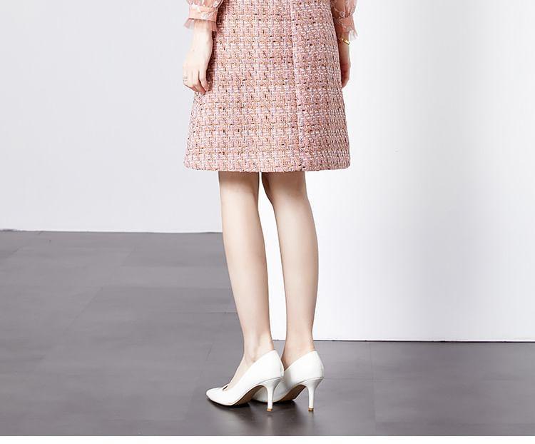 Long-Sleeve Houndstooth A-Line Dress Product Image