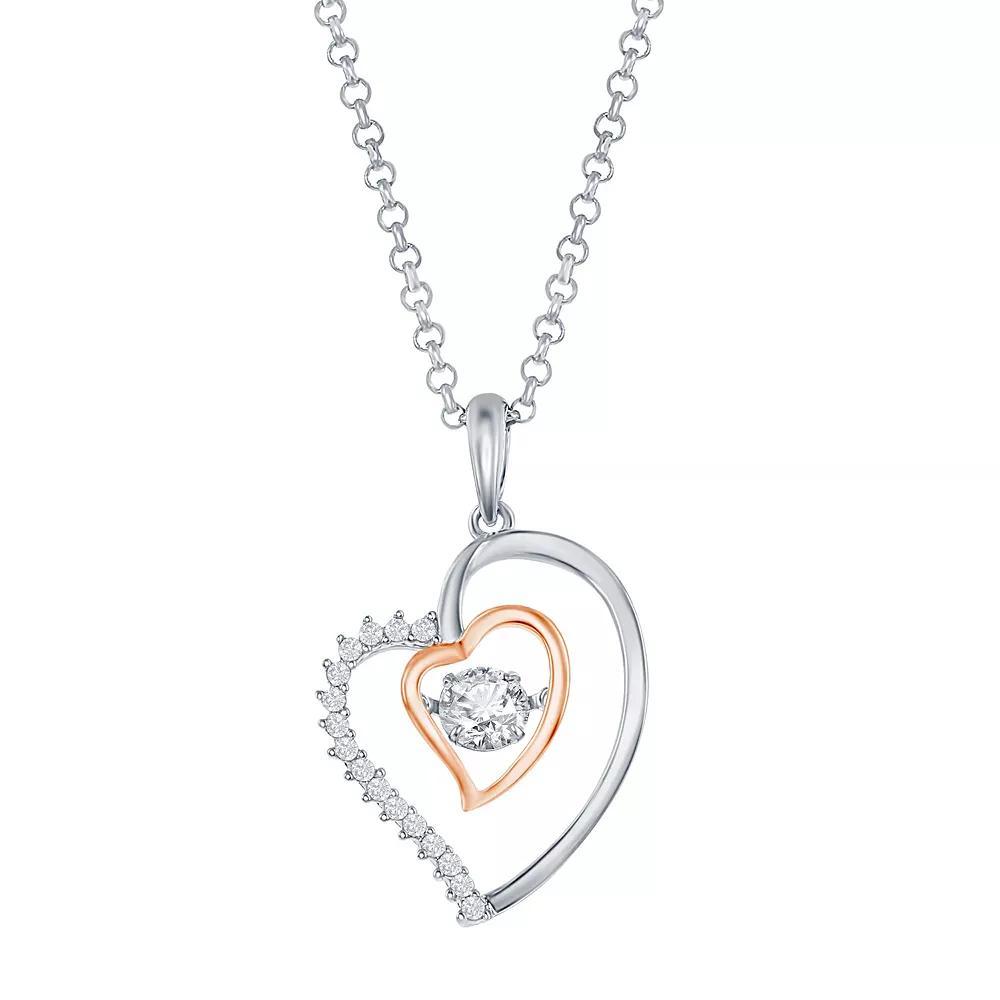 Sterling Silver Double Heart Dancing Cubic Zirconia Necklace, Women's, Size: 18", Pink Tone Product Image