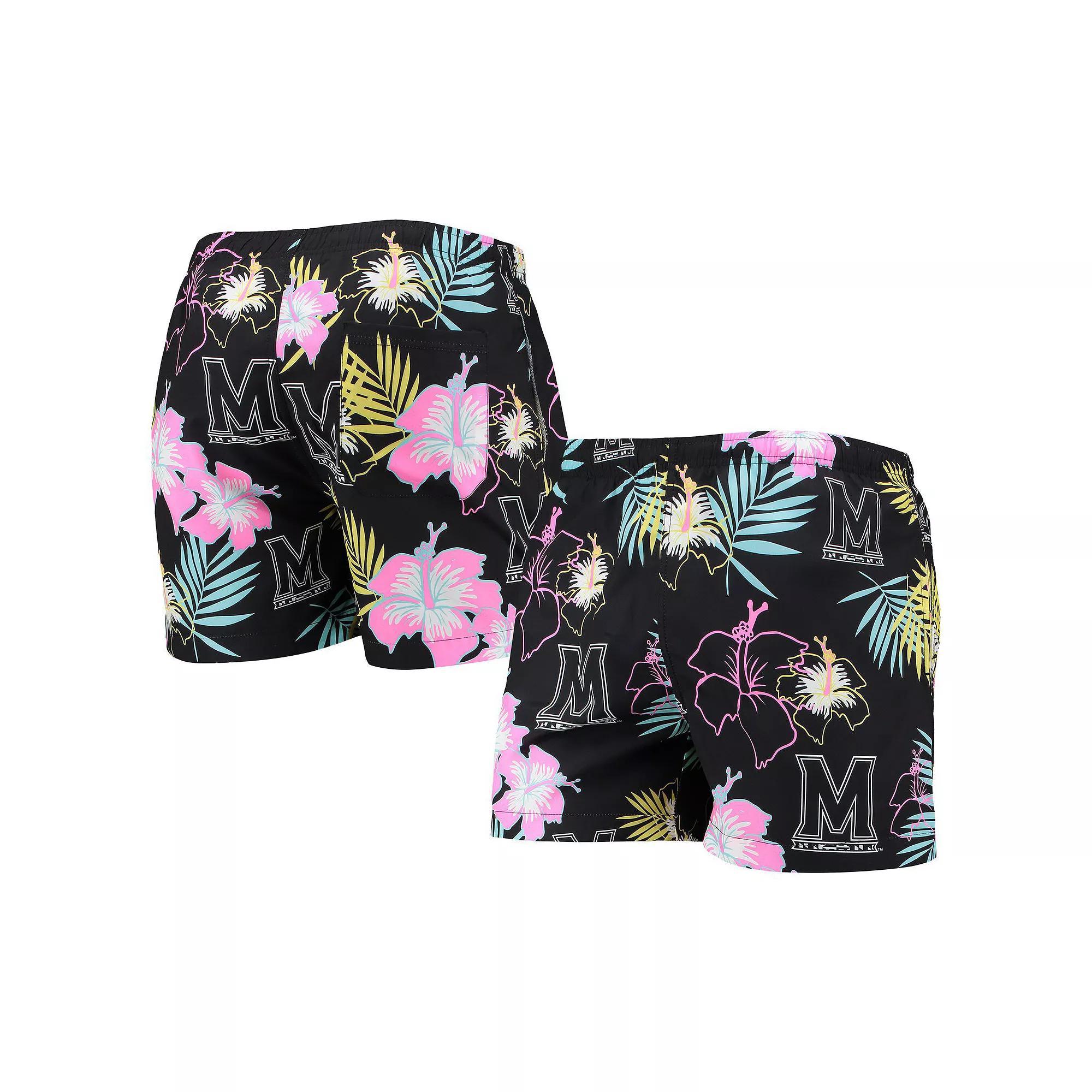 Men's FOCO Black Maryland Terrapins Neon Floral Swim Trunks, Size: 2XL Product Image