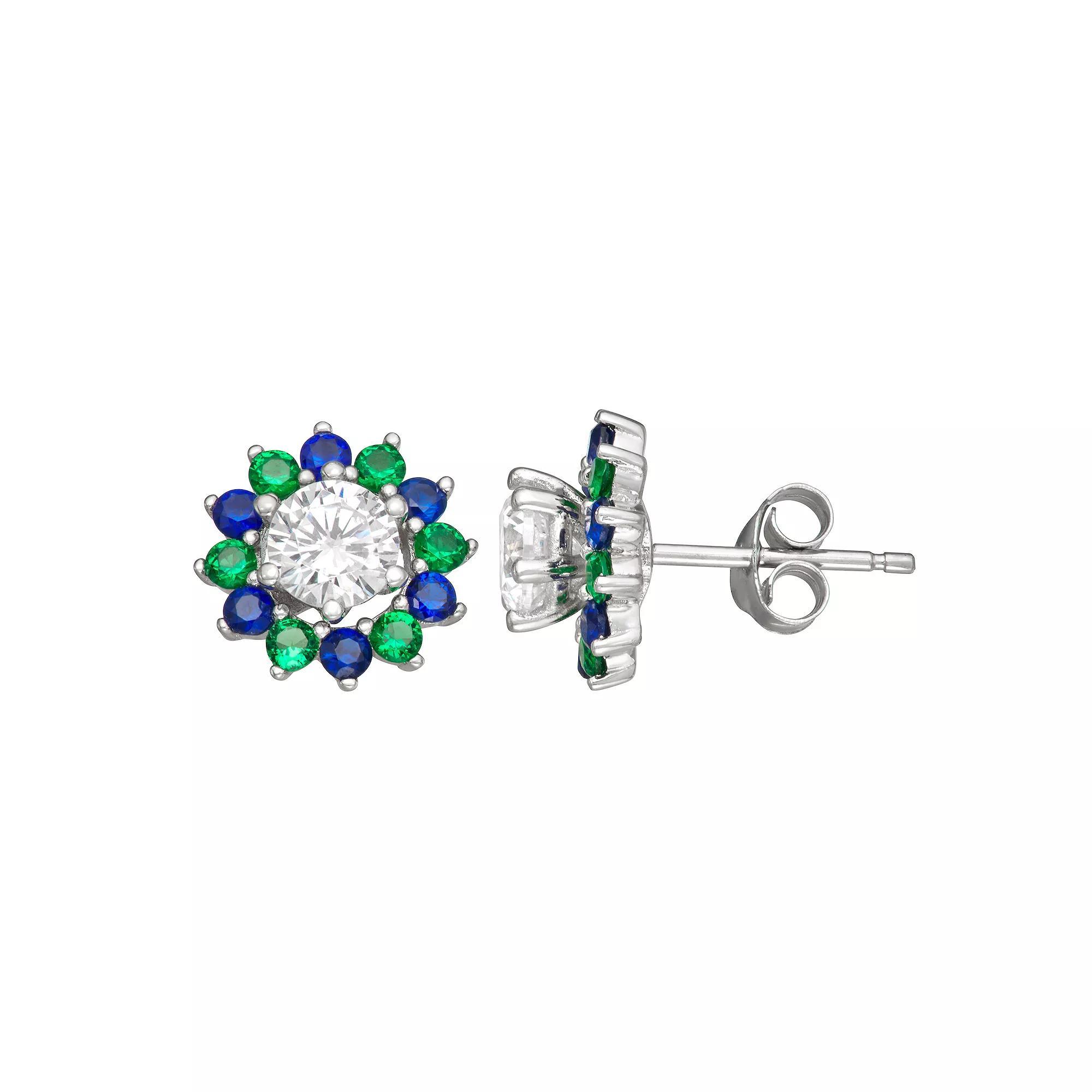 Sterling Silver Lab-Created Blue & Green Spinel Jacket Earrings, Women's Product Image