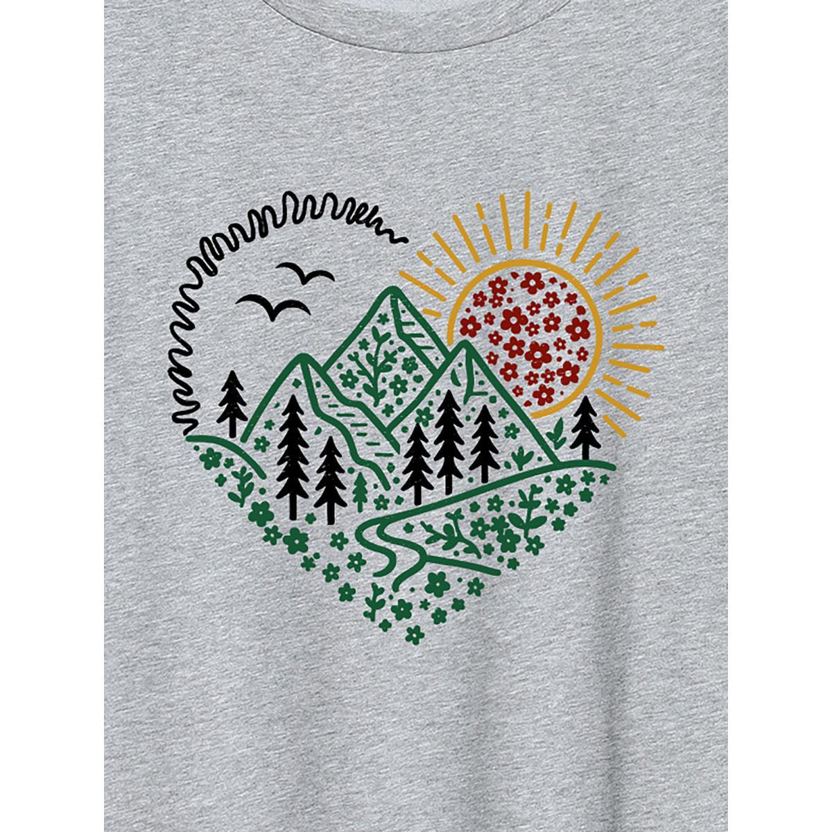 Plus Size Hello Mountains Print Round Neck T-Shirt Mediumgray Women Non Art&design Round Neck Everyday-Casual T-shirts BloomChic 28/5X Product Image