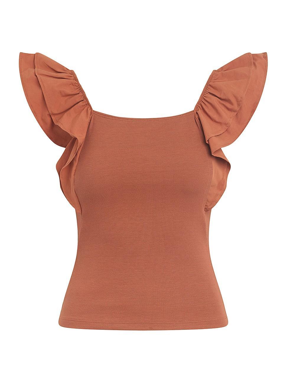 Womens The Leslie Rib-Knit Ruffled Tank Top Product Image