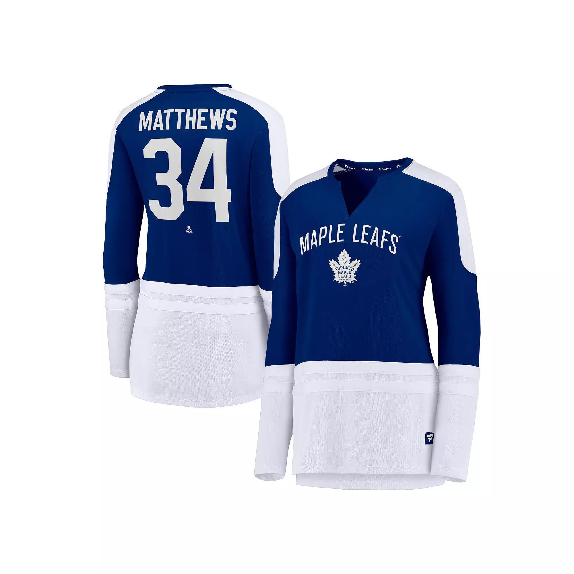 Women's Fanatics Branded Auston Matthews Blue/White Toronto Maple Leafs Power Player Long Sleeve Notch Neck T-Shirt, Size: XL, Mpl Blue Product Image