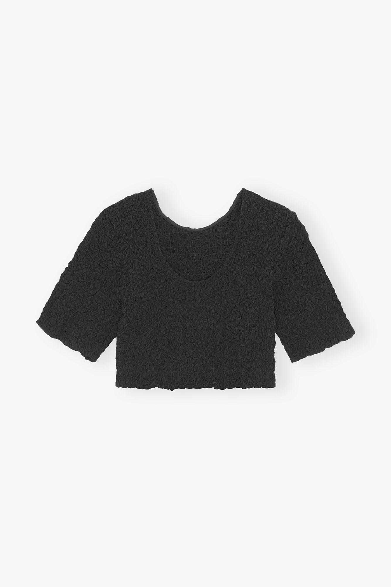 Black Cotton Poplin O-neck Cropped Smock Top Product Image
