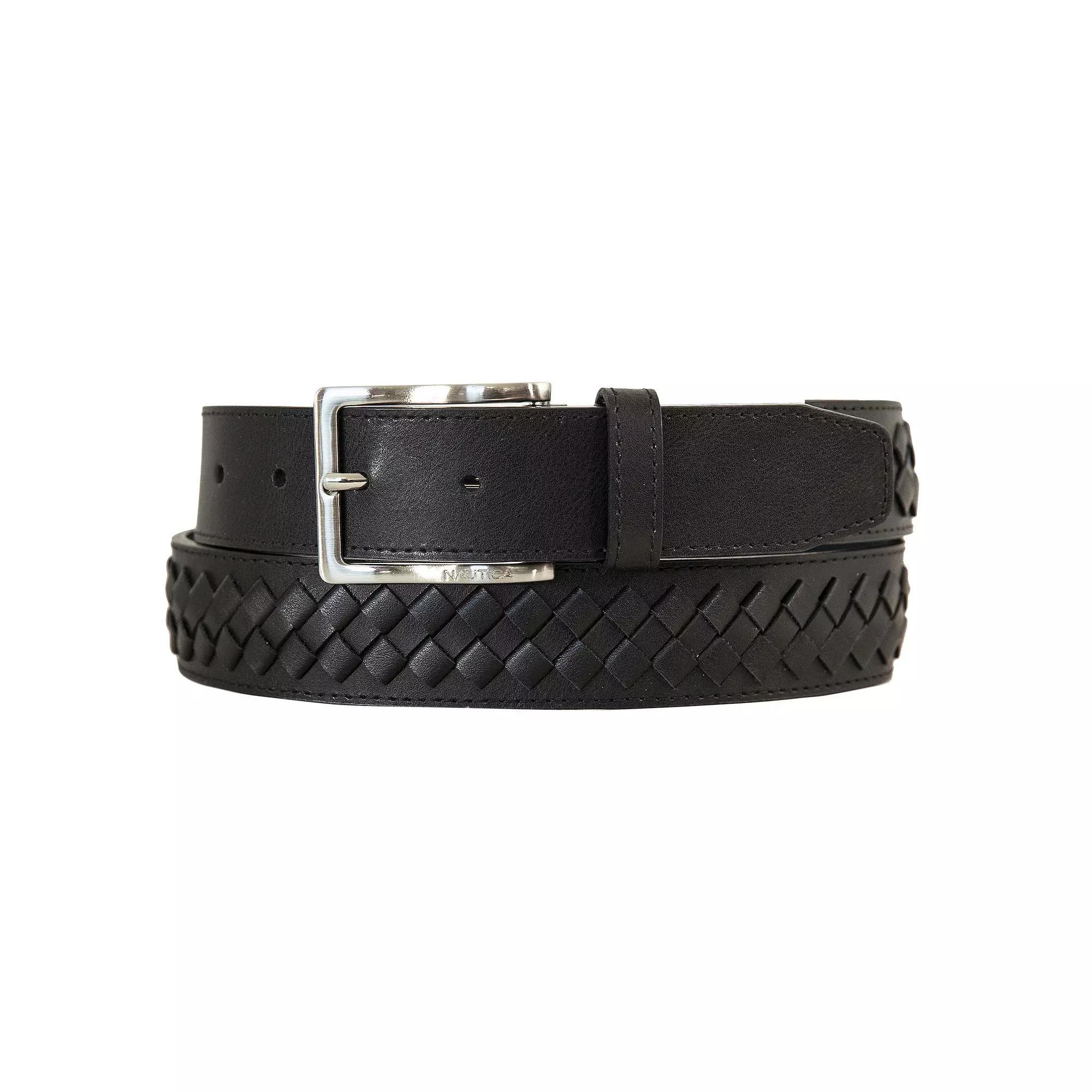 Men's Nautica Center Woven Leather Belt, Size: Small, Black Product Image