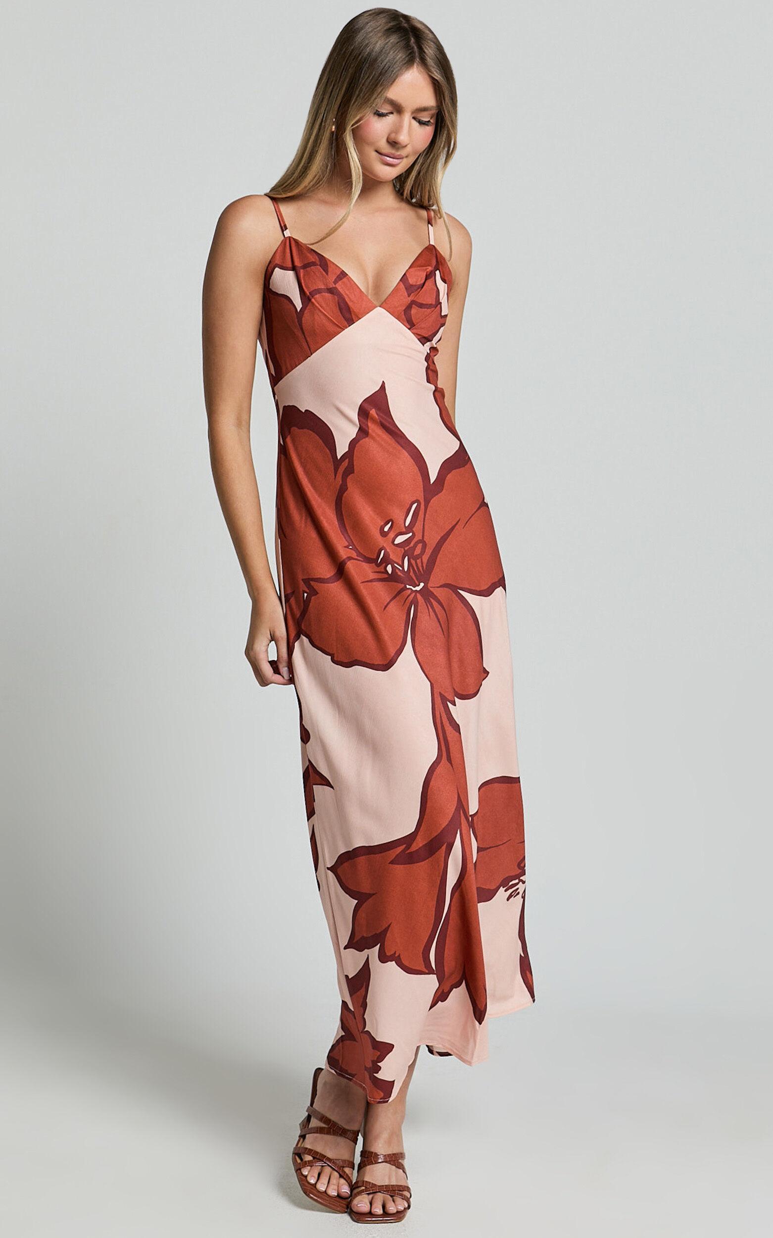 Brandi Midi Dress - Pleated Bodice Bias Slip Dress Dress in Hazel Garden Print Product Image